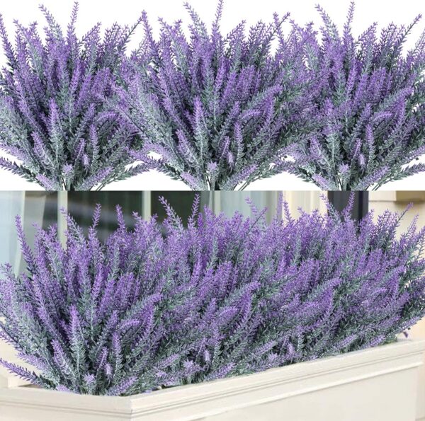 26ce485031696cf5 Ouddy Decor 24 Bundles Artificial Lavender Flowers Fake Plastic Purple Flowers Outside UV Resistant for Home Wedding Kitchen Garden Patio Window Box Centerpieces Indoor Outdoor Decor (Gray Purple)
