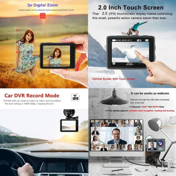 26d181cca4647d3f 5K 4K60FPS Action Camera Dual IPS Touch LCD EIS 170° DVR 30M Waterproof 5X Zoom Sport Camera With Wireless Mic & Pre Recording