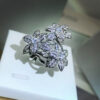 Sier High Quality Pear Shape Branch Zircon Women's Fashion Flower Diamond Big Ring Party Birthday Gift