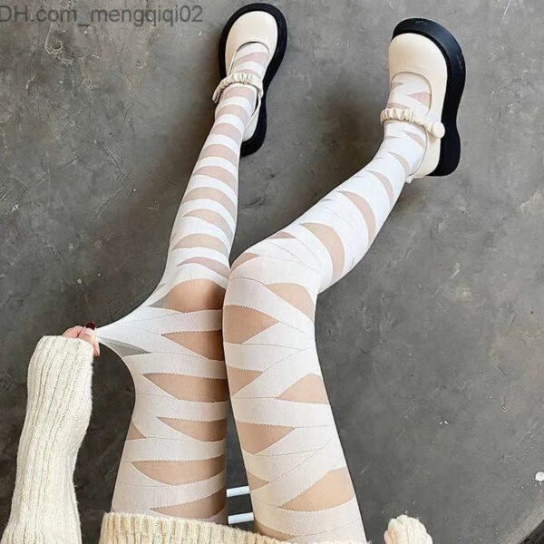 Socks Hosiery Japanese Cross Belt Black Pantyhose JK White Silk Thin Spring and Autumn Stock Z230810