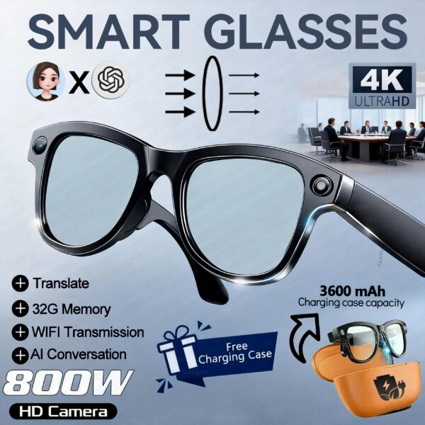 26e97ea5dc9ef2bb 2026 New 3600mAh Large Capacity Smart Glasses 800W Pixel Anti-shake Camera 120+Language Translation Video Recording Call Glasses
