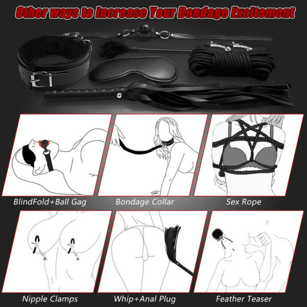 26f27abaa9a571d4 Bdsm Bondage Set Restraint Adult Game Handcuff Couples Slave Collar Mouth Gag Whip Nipple Clamps Fetish Woman Sex Toys Product