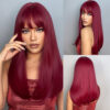 26fe2f4d6fea0957 Light Wine Red Synthetic Wigs With Bangs for Women Long Straight Hair Wig Natural Cosplay Party Heat Resistant