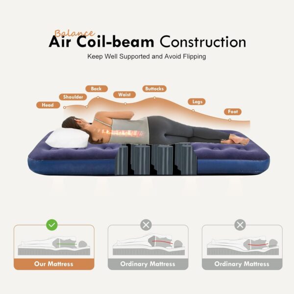 RAPTAVIS Single Size Air Mattress Inflatable Bed, Blow Up Mattress Camping Sleeping Pad