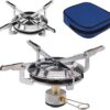 Camping Gas Stove Portable Single Burner 2800W Mini Pocket One-Piece Gas Burner Backpacking Cooking Folding Stove Camping Cookware for Picnic Camping Trekking Fishing Outdoor Activities