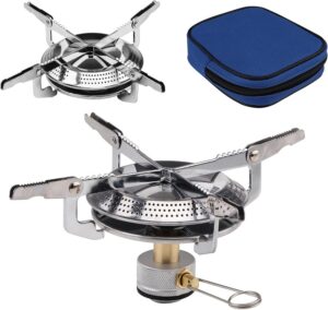 Camping Gas Stove Portable Single Burner 2800W Mini Pocket One-Piece Gas Burner Backpacking Cooking Folding Stove Camping Cookware for Picnic Camping Trekking Fishing Outdoor Activities