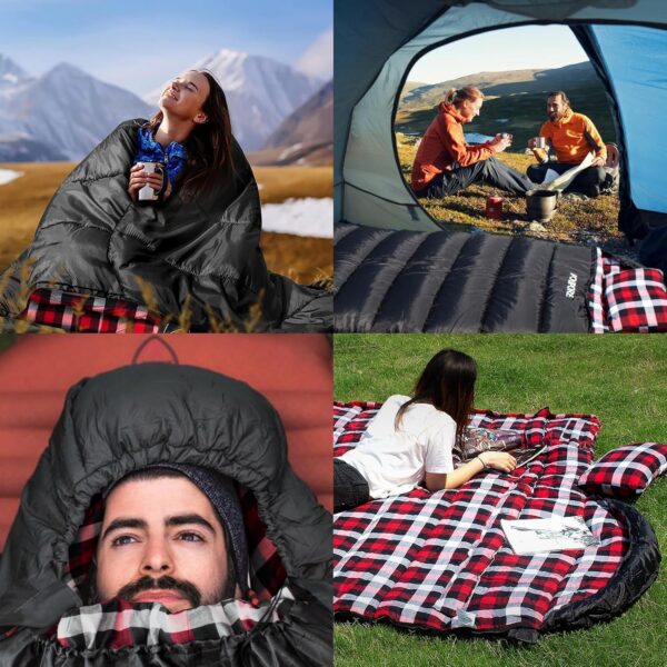 Flannel Sleeping Bag 0 Degree Cold Weather for Adults XXL Sleeping Bag 4 Season Big and Tall with Pillow Compression Sack