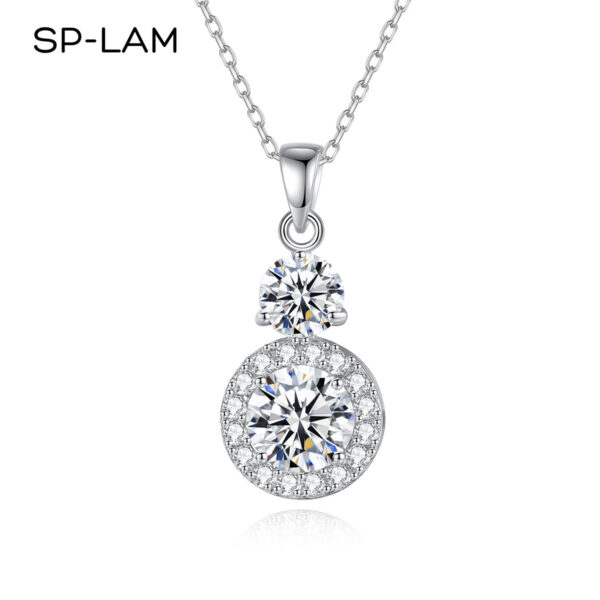 279b5fd7728c7184 SP-LAM 2PCS Moissanite 5mm And 6.5mm 1.5CT D Color Diamond Gemstone Pendant Sterling Sier Chain Necklace Women Jewelry