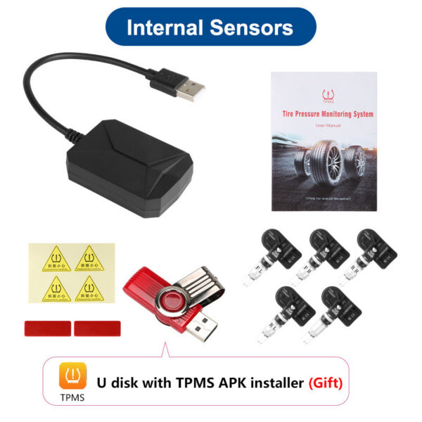 27a782b8017b62f6 J USB Android TPMS Tire Pressure Monitoring Display Alarm System Internal External 5 Sensors For Car Navigation Radio