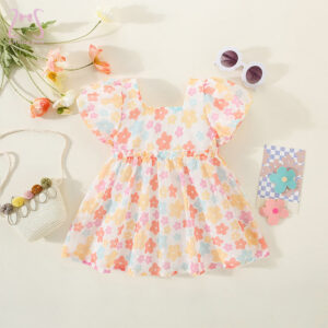 Infants Summer Children Clothes Sweet Baby Girl Dress Korean Style Colorful Flower Dresses Soft Skin-friendly 0-3 Y Kid Toddlers