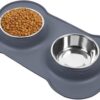 AsFrost Dog Food Bowls Stainless Steel Pet Bowls & Dog Water Bowls No Spill Non Skid, Feeding Bowls with Dog Bowls Silicone Mat for Small Medium Large Size Dogs, Cat Pet Dog Dishes Set, Black, 3 Cup