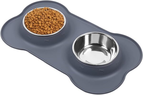 AsFrost Dog Food Bowls Stainless Steel Pet Bowls & Dog Water Bowls No Spill Non Skid, Feeding Bowls with Dog Bowls Silicone Mat for Small Medium Large Size Dogs, Cat Pet Dog Dishes Set, Black, 3 Cup