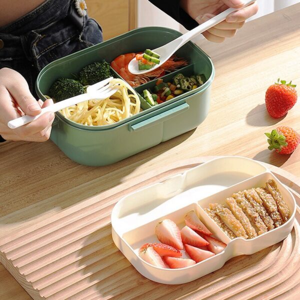 27c636fe537dcc6f Single Double-layer Portable Compartment Fruit Food Microwave Lunch With Fork And Spoon Picnic Fresh Box