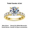 AnuJewel 4.3cttw D Color Moissanite Engagement Rings 925 Sterling Silver 18k Gold Plated Lab Created Diamond Wedding Band Rings