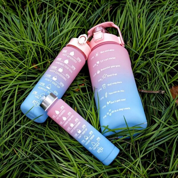 27e37beb9368db4c 3Pcs Gradient Plastic Set Large Capacity Sports Water Bottle Outdoor Travel Gym Fiess Jugs Student Portable Cup WIth Straw