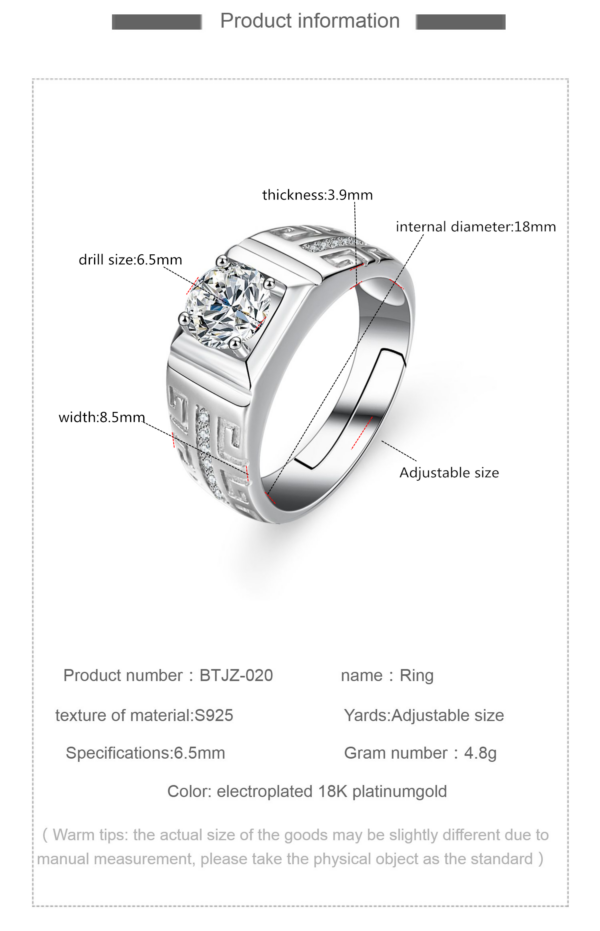 27ed86a35524bf14 Business high-end Mozambican stone one-carat diamond four-claw inlay shape of the men's ring domineering holiday gifts