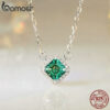 BAMOER Square Green Moissanite Sterling Sier Pendant White Gold Plated VVS1 Lab Diamond Necklace for Women