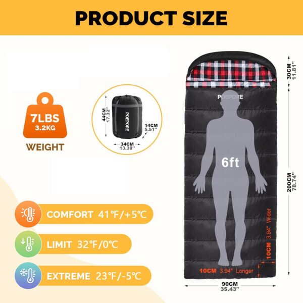 Flannel Sleeping Bag 0 Degree Cold Weather for Adults XXL Sleeping Bag 4 Season Big and Tall with Pillow Compression Sack