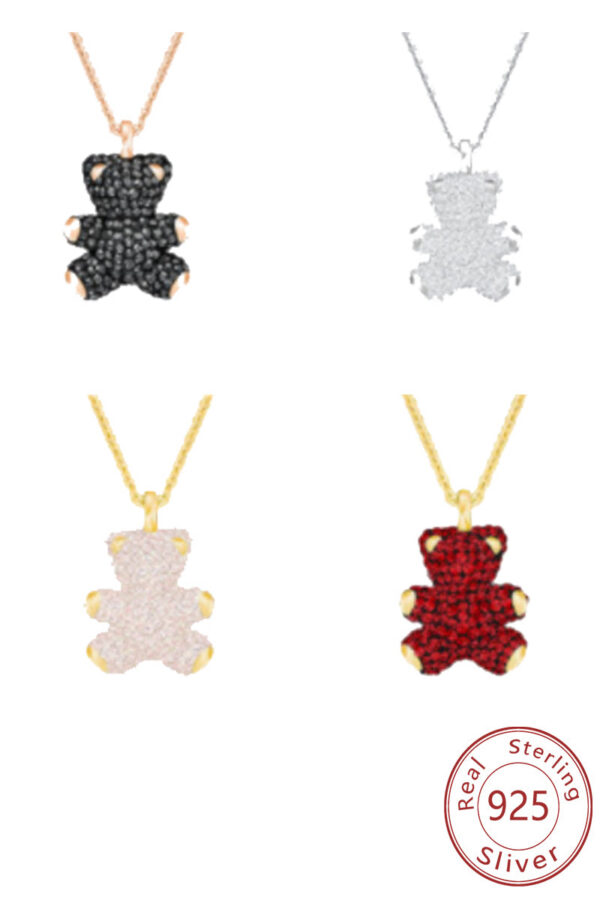 280b6f90cf17c58a New Sier 3D Full Diamond Teddy Bear Necklace