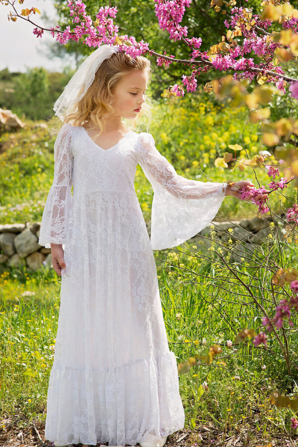 281a57b627b14ee2 2-11Years Boho Flower Girl For Wedding Girls Junior Bridesmaid Dresses First Communion Dress Lace Bohemian Gown