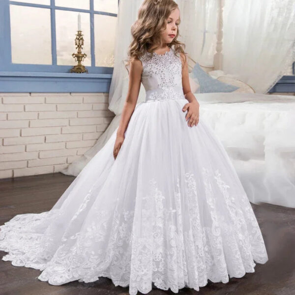 2024 New Teenager Bridesmaid Dress Kids Dresses for Girls Children Vintage Lace Princess Girl Party Wedding Evening Formal Gown