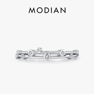 28584691cd2445f4 MODIAN 925 Sterling Silver Original Design Rings Simple Double Layer Line Round Clear CZ Finger Rings For Women Fine Jewelry