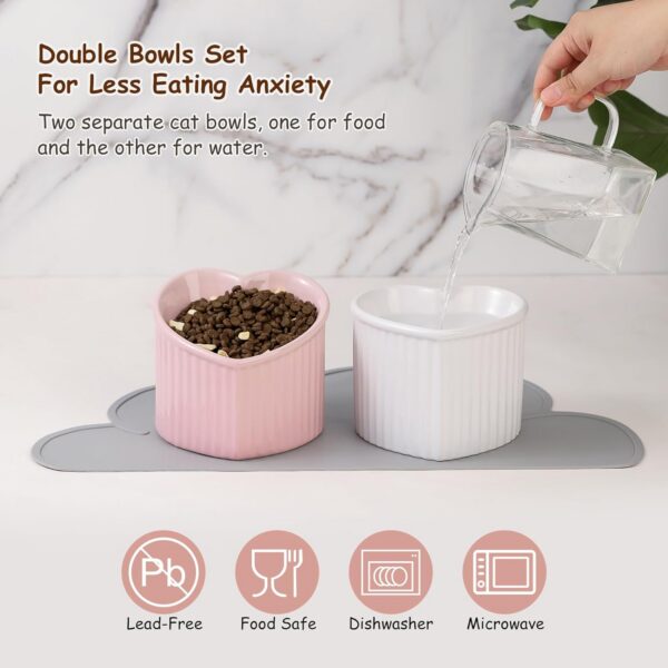 2858f8264297a763 Cat Food Water Bowl Set - Raised Ceramic Cat Feeding Bowls with Non Slip Mat - Elevated Cat Dish Anti Vomiting - Whisker Friendly Wide Cat Bowl - Microwave and Dishwasher Safe - White & Pink (2pcs)