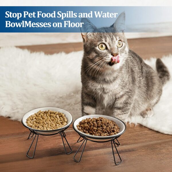 28594dbd9b311355 Cat Bowls, Elevated Cat Bowl, Raised Ceramic Cat Dish with Metal Stand, Pet Water or Food Feeding Station for Indoor Cats, Kitten, Puppies and Small Dogs(2 Pack)