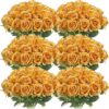 2870aca29ffb4579 50 Pcs Artificial Rose Flower Realistic Silk Roses with Stem Bouquet of Flowers Plastic Flowers Real Looking Fake Roses for Home Wedding Centerpieces Party Decorations (Blue)