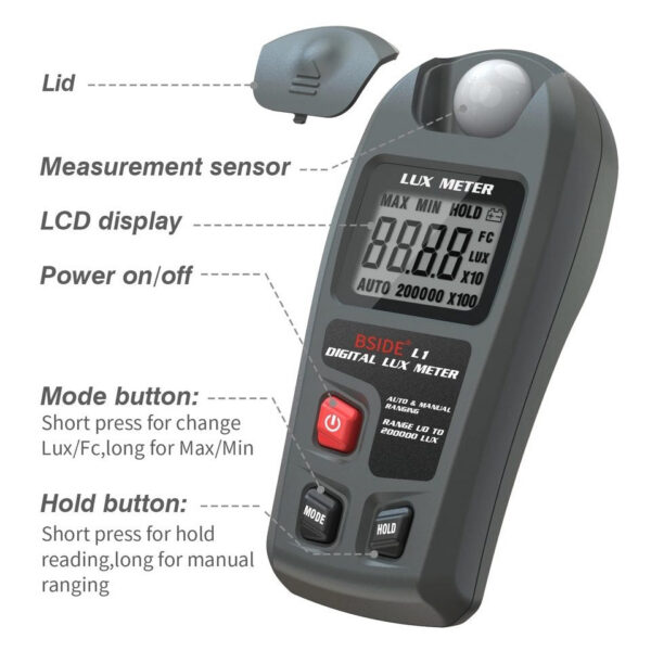 BSIDE Digital Illuminometer 0~200,000 LCD Pocket Light Meter /FC Measure Tester Sensor Photometer meter