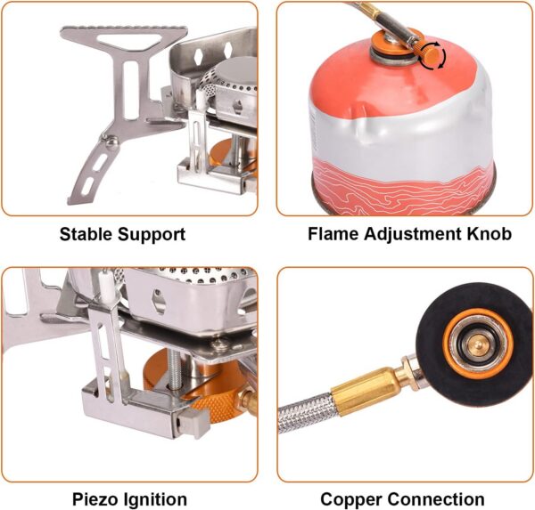 Portable Camping Gas Stove with Piezo Ignition 3500W Outdoor Camping Stove Backpacking Burner Windproof Fishing Stove for BBQ Hiking Picnic Camping Cooking Stoves with Carrying Case Adapters Converter