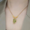Genuine Gold Diamond Ginkgo Leaf Pendant Necklaces Simple Zircon Neck Chain for Women Fine Jewelry Gifts