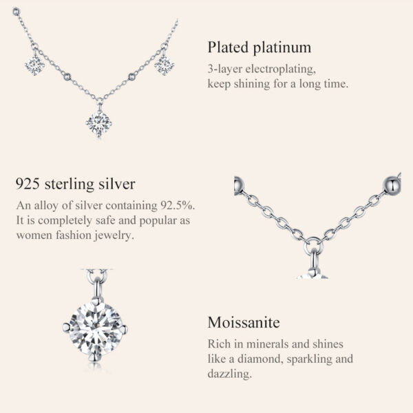 Bamoer Five Princess Waterdrop 3.0 CTTW full Moissanite Necklace Real Sterling Sier D Color Lab Diamond Engagement Jewelry