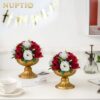 28bb0f94f8c0c442 NUPTIO Artificial Flower Centrepieces for Tables - 6 Pcs Crimson & White Fake Flowers Roses Balls 9.5in Diameter - Silk Faux Rose Arrangement for Wedding Party Centerpiece Table Decorations