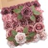 YYHUAWU Artificial Flowers Combo Box Set Gradient Color Flower Leaf with Stems for DIY Wedding Bouquets Centerpieces Baby Shower Party Home Decorations Peach