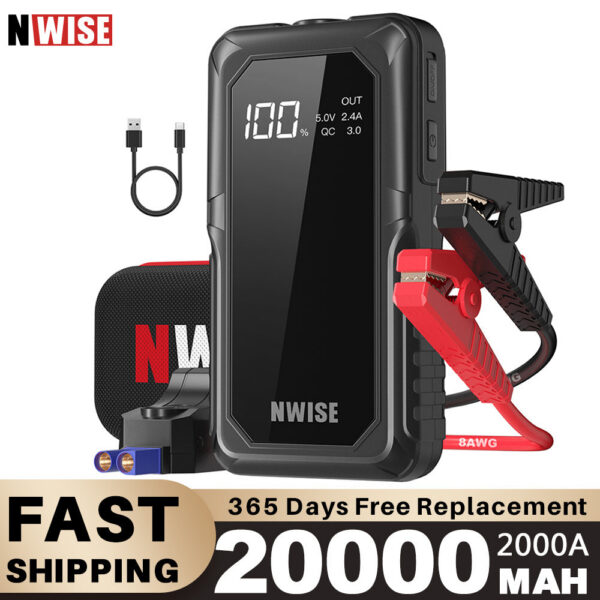 NWISE 2000A Power Bank Jump Portable Emergency Starter Auto Car Battery Charger Booster 12V Starting Device
