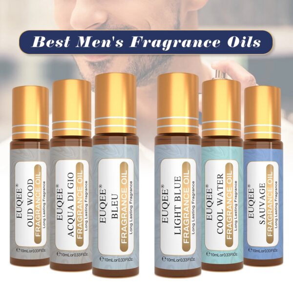 EUQEE 10ml Roller Men's Aroma Oils Long Lasting Fragrance Oil-Leather Dragons Blood Vanilla Musk Green Tea Amber Romance Oils