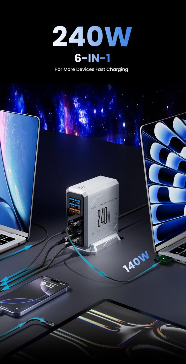 28f5ce8132eaf6aa 240W GaN Charger PD3.1 140W USB Type C 6 Ports PPS PD Desktop Fast Charging Station for MacBook Laptops Tablet iPhone Samsung