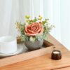 Artificial Flowers Kit with Pot, Combination of Fake Silk Orange Roses and Greenery,Small Plant Potted Decor for Offices,Bookshelf,Bedroom, Living Room,Party,Wedding Decorations…