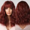 Short Wavy Wigs Women Dark Brown Bob Natural Synthetic Wig with Bangs for Girl Daily Cosplay Use Heat Resistant