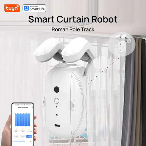 290c7c2d8fe46a4a 1PCS Tuya Smart Curtain Robot, Roman Rod Track, APP Control,Single/Double (Works With Tuya Gateway For Remote Control)