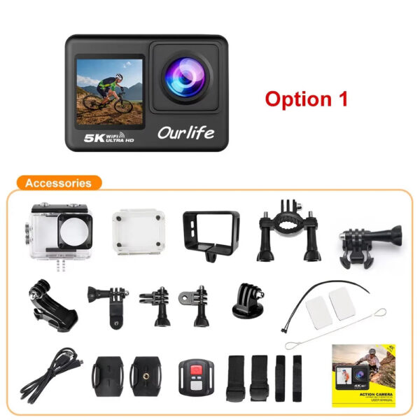 291bb30e26e09a57 Ourlife 5K Action Camera 4K60FPS 2.0 Inch Touch Screen WiFi 170° Wide Angle 30M Waterproof Bicycle Motorcycles Sports Cameras
