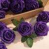 2950a82952c14cf7 Artificial Flower Foam Purple Rose 50pcs Real Looking Fake Rose with Stems Leaves for Home Decoration Party Garden Centerpieces DIY Wedding Bouquets(Purple)