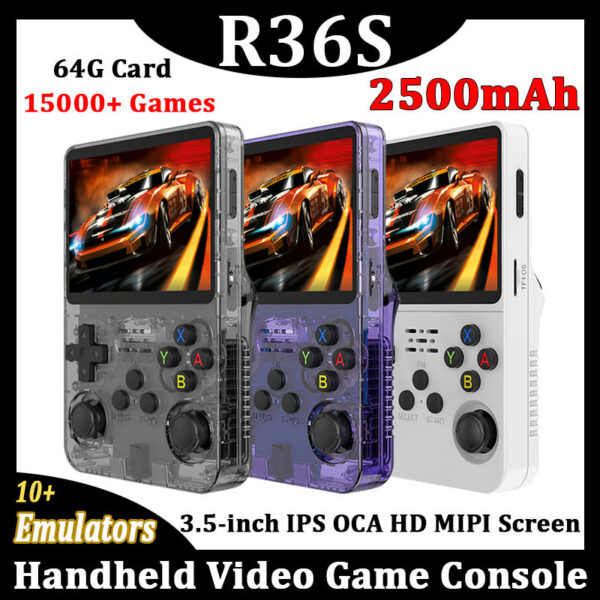 2958f124cc316f42 R36S Retro Handheld Game Console Linux System 3.5 Inch IPS Screen R35s Pro Portable Pocket Video Player 64GB Games