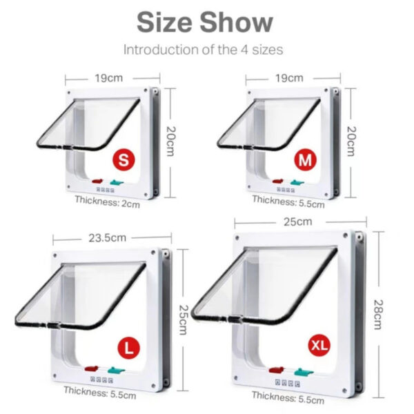 295967118b1b0987 Cat Flap Door with 4 Way Security Lock Controllable Switch Transparent ABS Plastic Gate Puppy Kitten Safety in&out Pet Doors Kit