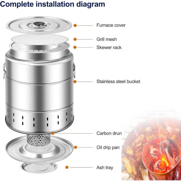 295d695975d7212d Stainless Steel Wrap-around Grill Charcoal Grill Smokeless Grill Cooking Grate Portable Camping Oven Household Barbecue Tools