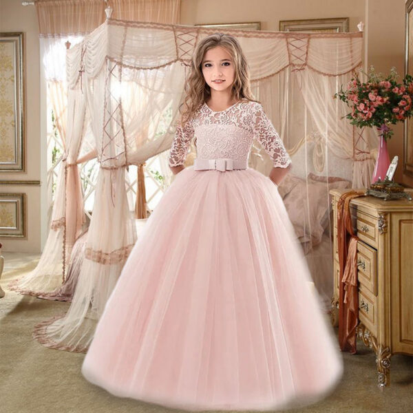 Princess Birthday Lace Kids Elegant Dresses For Girls Vintage Children Girl Party Wedding Dress 4 10 12 Years