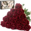 15Pcs Artificial Roses Velet Real Touch Single Stem Fake Roses Silk Realistic Bouquet Flowers Arrangements Home Office Garden Grave Party Wedding Decoration(Light Pink-15p, Blossom Roses)