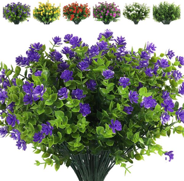 299708815103b3ef RECUTMS 12 Bundles Outdoor Artificial Flowers UV Resistant Fake Boxwood Plants, Faux Greenery for Indoor Outside Hanging Plants Garden Porch Window Box Home Wedding Farmhouse Décor(Yellow)
