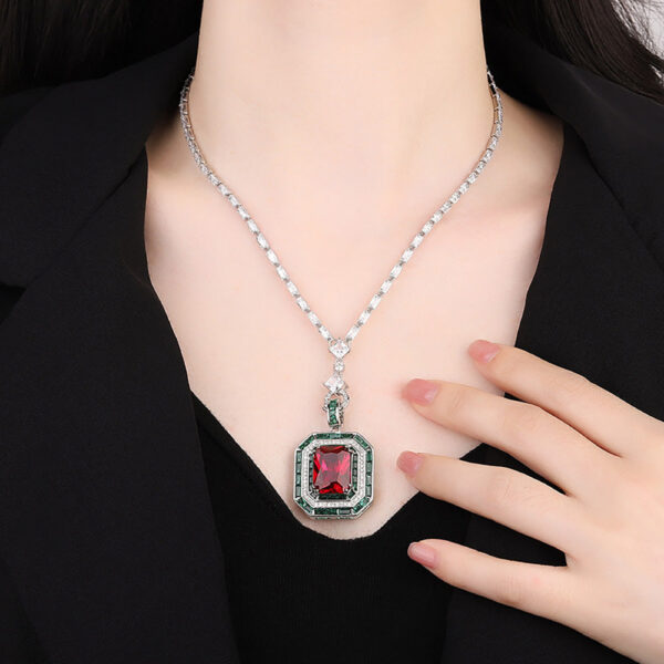 29993e24ab239129 Charms Vintage 12*16mm Emerald Ruby Pendant Chain Necklaces for Women Gemstone Lab Diamond tail Party Fine Jewelry Lady Gift
